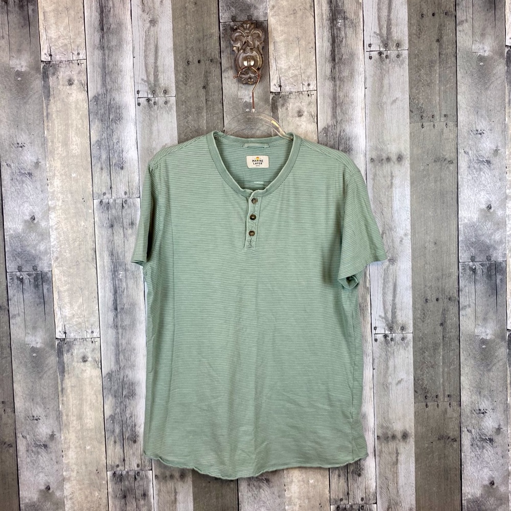 Marine Layer Sage Green Striped Henley Top Size Medium/Large.